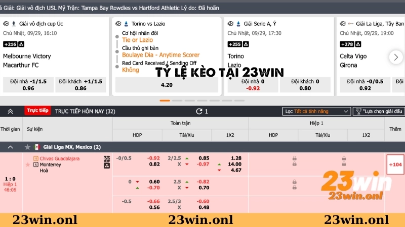 Tỷ lệ kèo 23win - chi tiết các tỷ lệ kèo